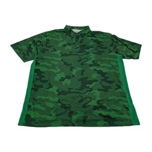DEOLAX Camo XXL Green Button Down Short Sleeve Polo Shirt Men Vented Golf
